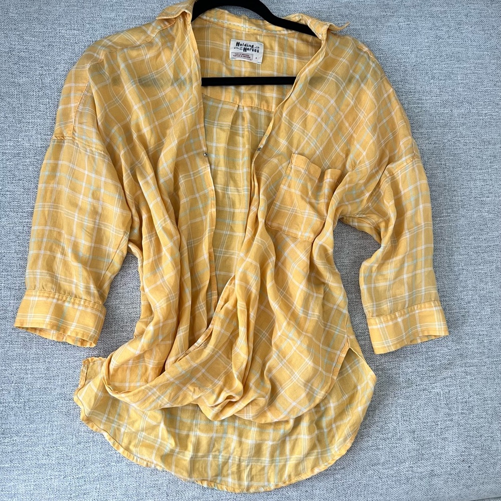 Yellow plaid cross over top